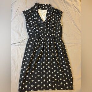 Pink Martini Black Midi Dress with White Star Print